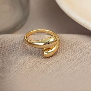 18k Gold Plated 925 Sterling Silver Water Drop Twisted Open Adjustable Ring